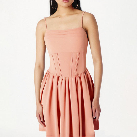 Damen schickes Sommerkleid mit Trägern und Falten EB