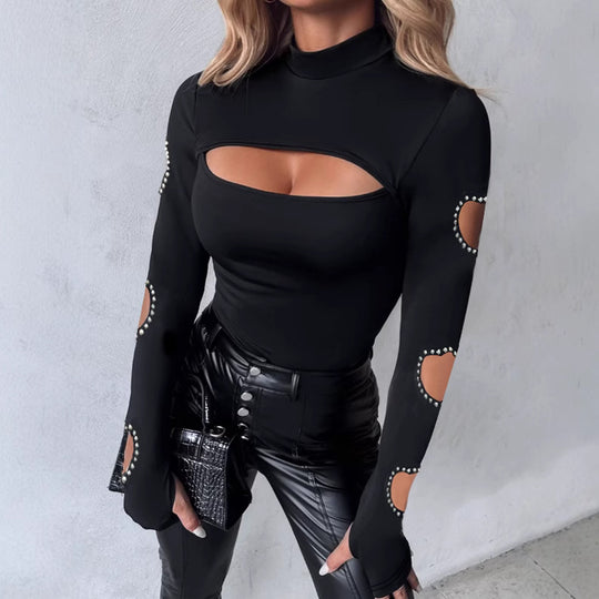 Damen Langärmliges Oberteil mit einzigartigem Cut-Out-Design und dekorativen Details EB
