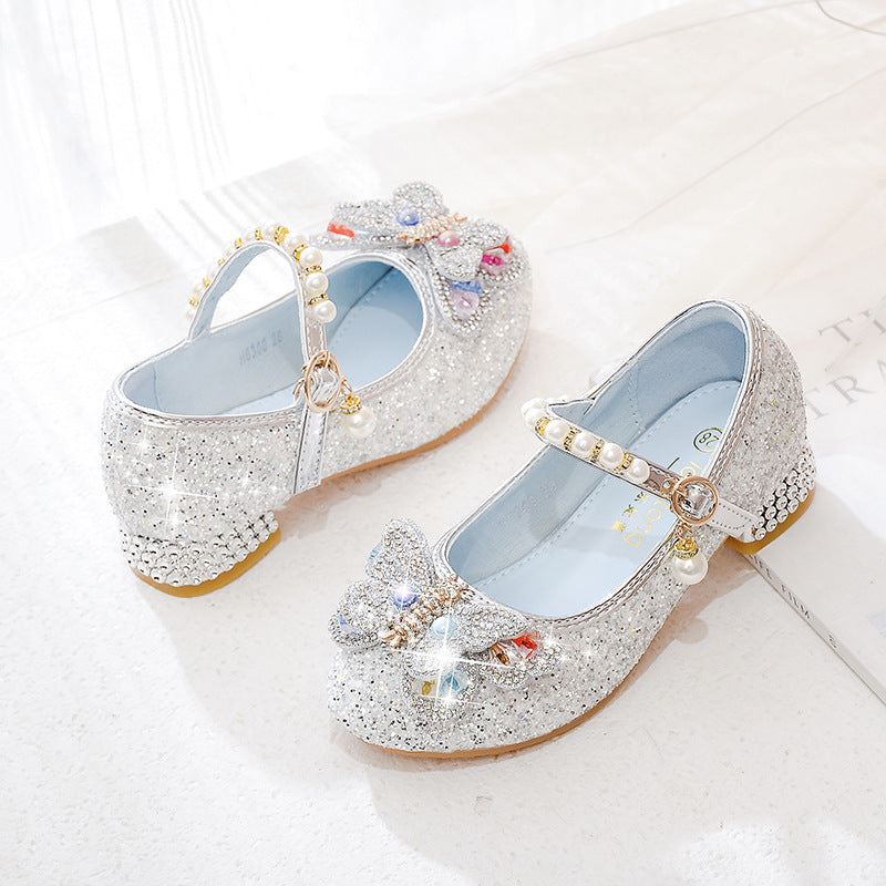 Mädchen Ballerinas mit funkelnden Schmetterlingsapplikationen und Perlenverzierungen EB