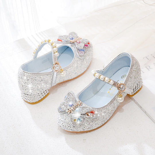 Mädchen Ballerinas mit funkelnden Schmetterlingsapplikationen und Perlenverzierungen EB