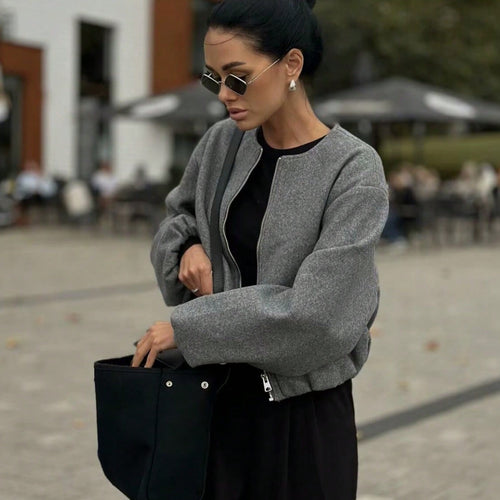 Damen modische kurz geschnittene Jacke mit voluminösen Ärmeln EB