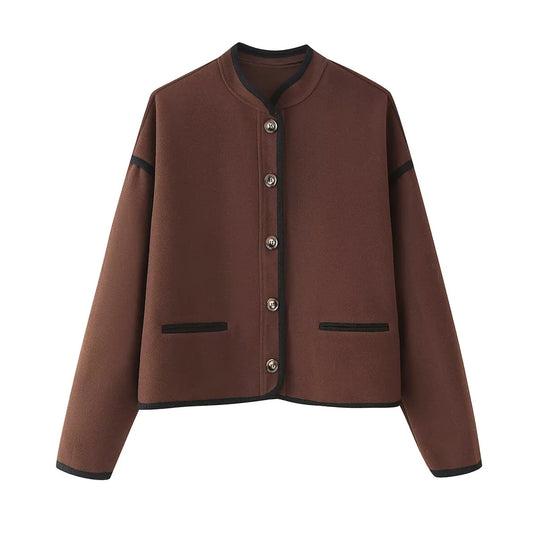 Damen elegante Übergangsjacke mit kontrastierenden Kanten EB