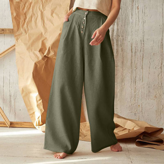 Damen nan weite Leinenhose mit hoher Taille und seitentaschen EB