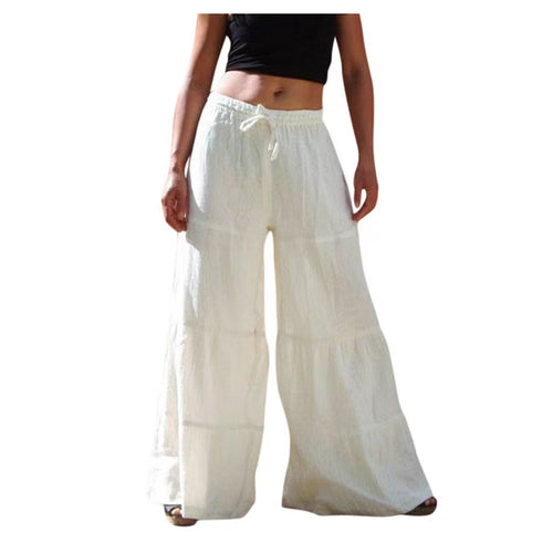 Damen weite Palazzo-Hosen mit elastischem Bund und fließendem Schnitt EB