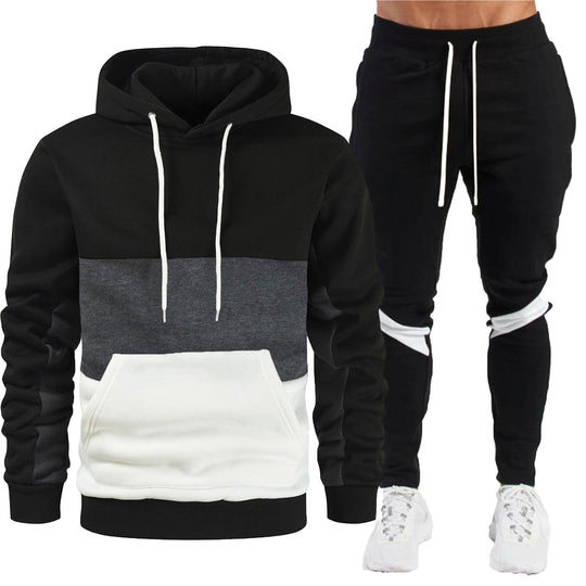 Herren nan sportives Hoodie- und Jogginghose-Set mit Kontrastblenden, Kängurutasche, elastischem Bund und schmal zulaufendem Bein EB