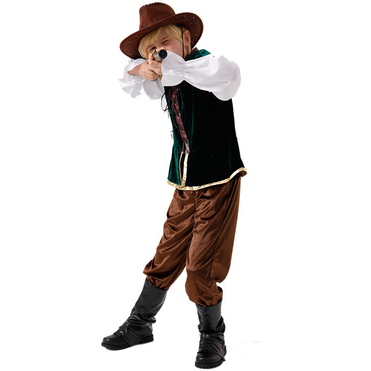 Jungen Wildwest Kostüm mit Hut und Pistole EB