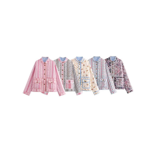 Damen Steppjacke mit floralen Mustern und praktischen Taschen EB
