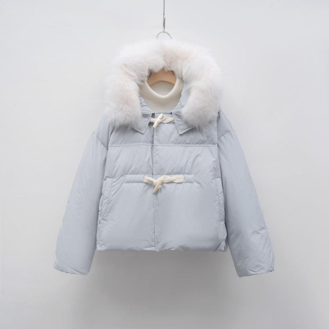 Damen modische Winterjacke mit Kunstfellkragen EB