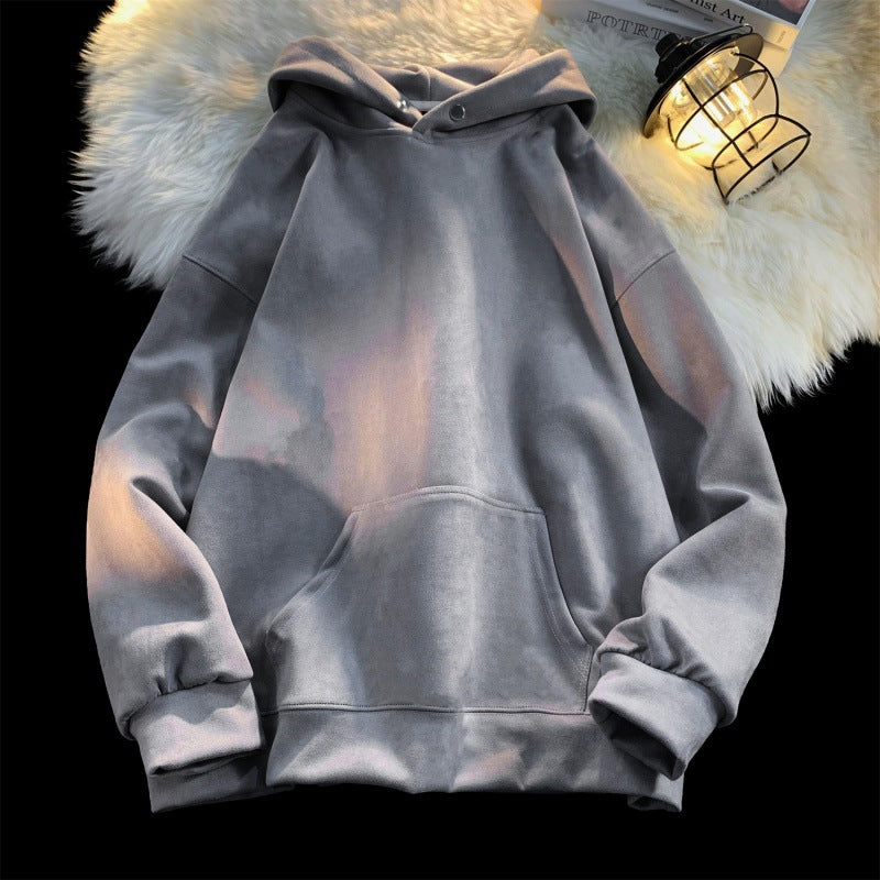 Damen gemütlicher Kapuzenpullover im modernen Velourslook EB