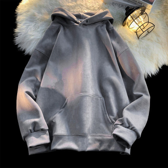 Damen gemütlicher Kapuzenpullover im modernen Velourslook EB