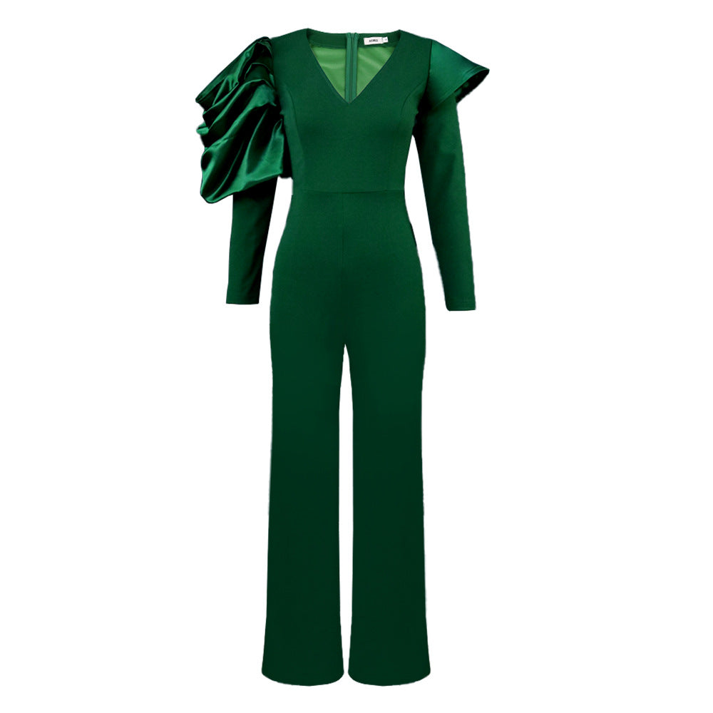 Damen Eleganter Jumpsuit mit dramatischen Puffärmeln und figurbetontem Schnitt EB