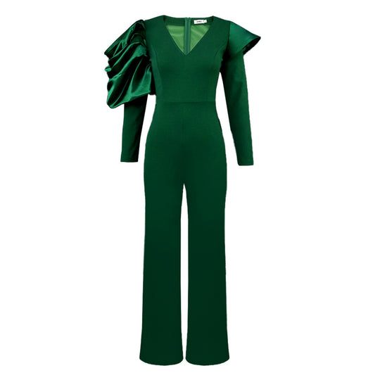 Damen Eleganter Jumpsuit mit dramatischen Puffärmeln und figurbetontem Schnitt EB