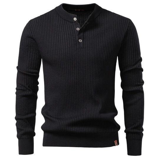Herren nan gerippter Langarm-Henleypullover mit Stehkragen, feinem Rippstrick und schmaler Passform EB