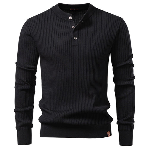 Herren nan gerippter Langarm-Henleypullover mit Stehkragen, feinem Rippstrick und schmaler Passform EB