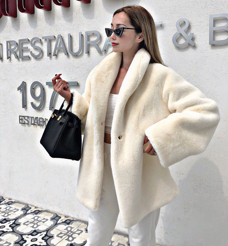 Damen Kuscheliger Teddy-Mantel mit großem Kragen und Taschen EB