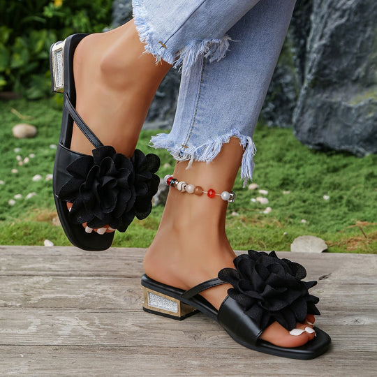 Damen elegante Sling-Sandalen mit floralen Akzenten und komfortablem Fußbett EB