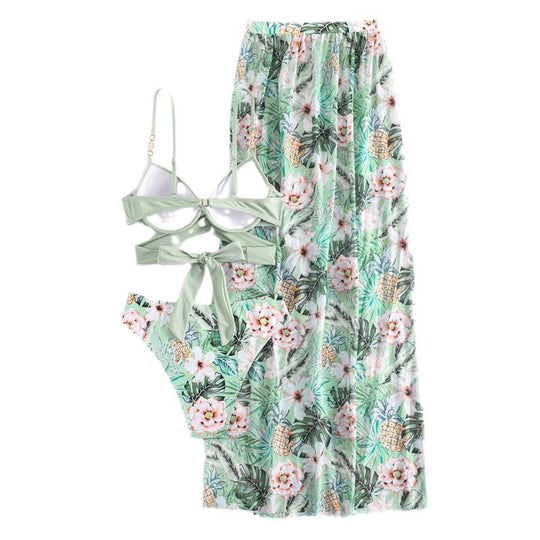 Damen Bikini-Set mit ausgefallenem Wickeloberteil und floraler Bedeckung EB