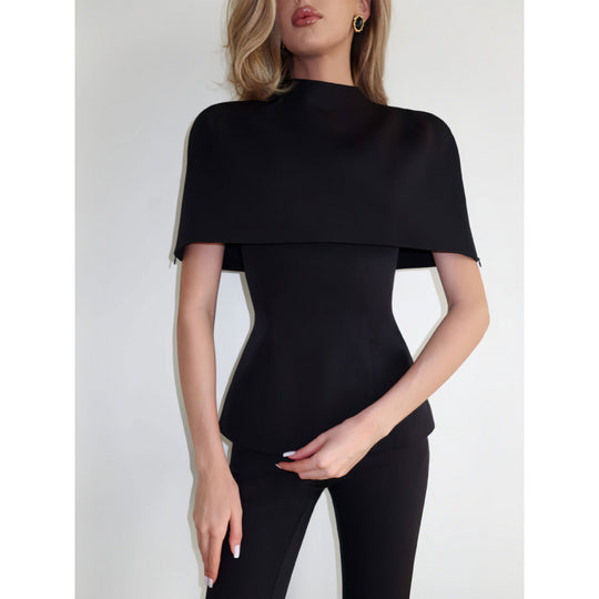 Damen Elegantes Oberteil mit asymmetrischem Kragen und figurbetontem Schnitt EB