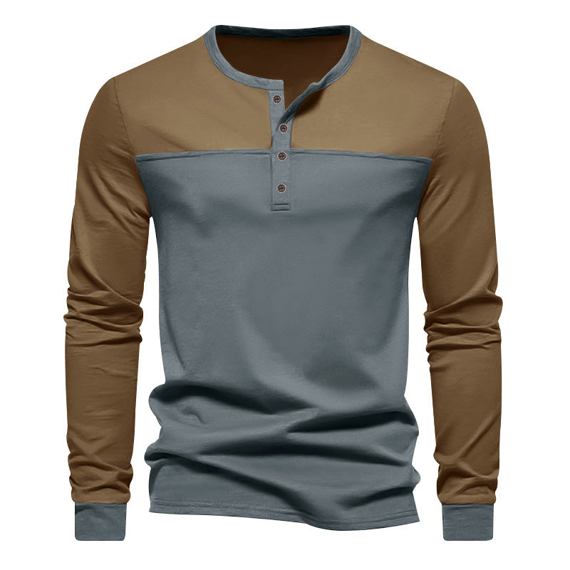 Herren Langarm-Henley-Shirt mit kontrastierenden Einsätzen EB
