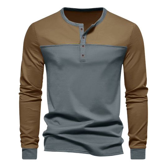 Herren Langarm-Henley-Shirt mit kontrastierenden Einsätzen EB