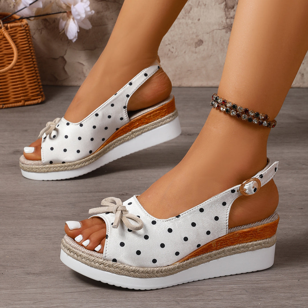 Damen Sling-Sandalen mit elegantem Punktmuster und dekorativer Schleife EB
