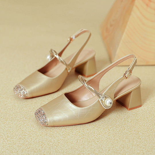 Damen Slingback Pumps mit funkelndem Strass und eleganter Schnalle EB
