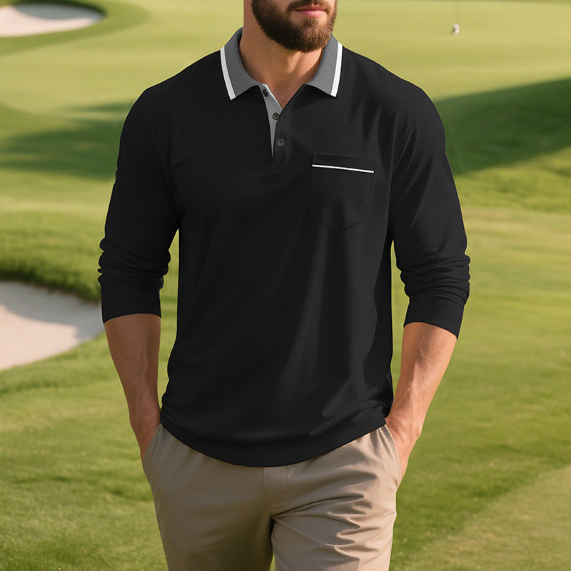 Herren Langarm Polo-Shirt aus atmungsaktivem Stoff mit modernem Kragen EB