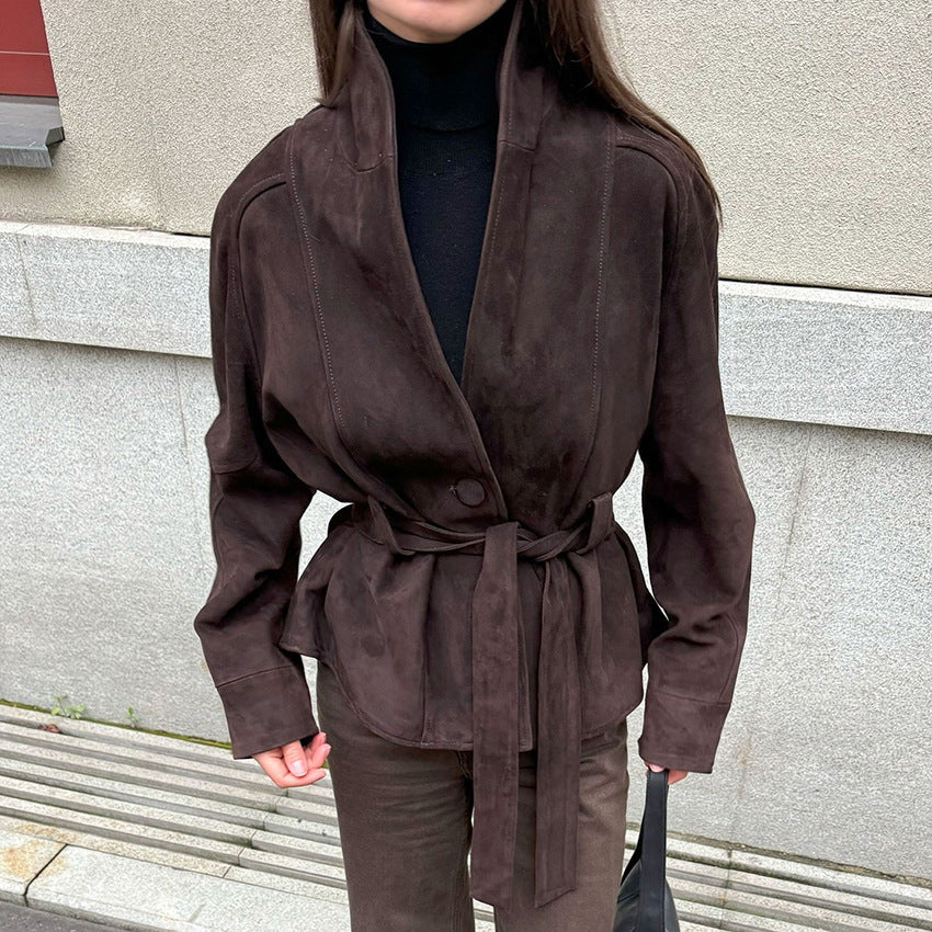 Damen Elegante Wendeblazerjacke aus hochwertigem Wildleder EB