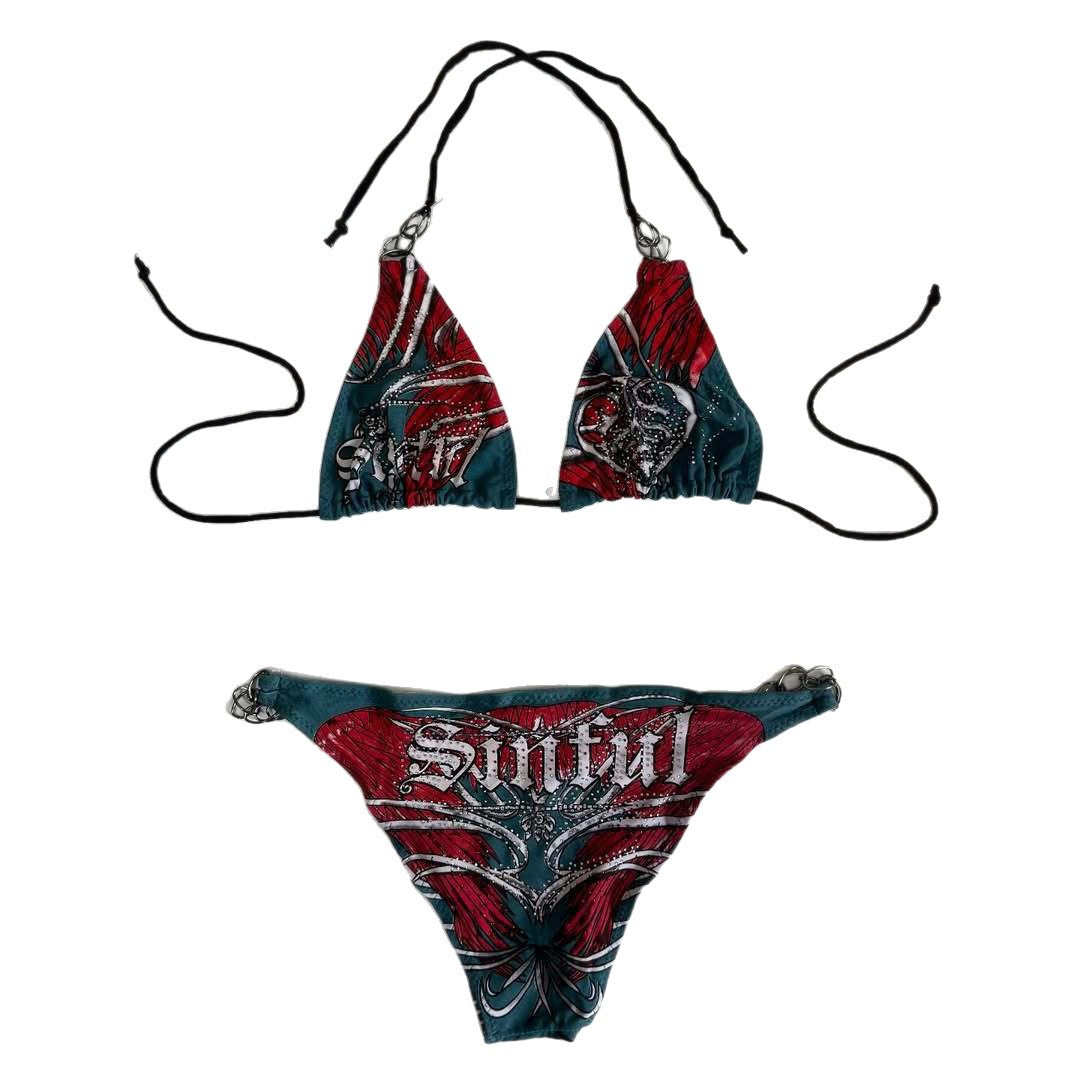 Damen Bikini mit einzigartigem Druck und verstellbaren Trägern EB