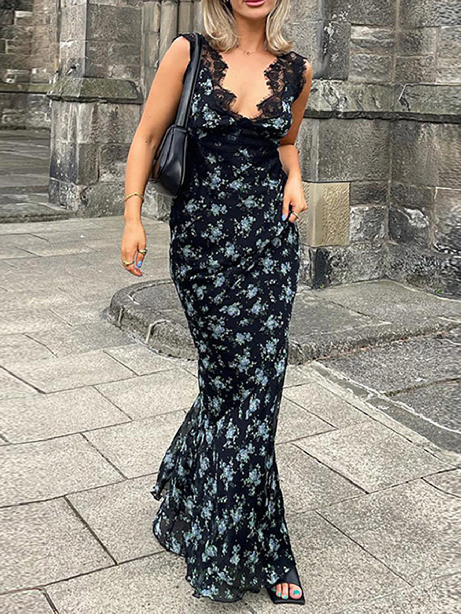 Damen Maxikleid mit floralen Spitzenakzenten EB