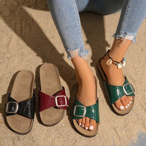 Damen komfortable Riemchen-Sandalen mit dekorativem Schnallen-Verschluss EB