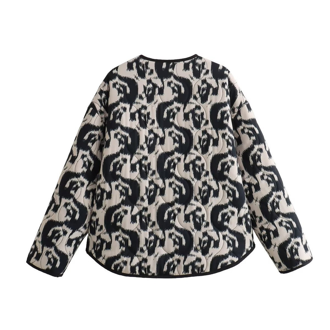 Damen gesteppte Freizeitjacke mit einzigartigem Tiermuster und praktischen Taschen EB