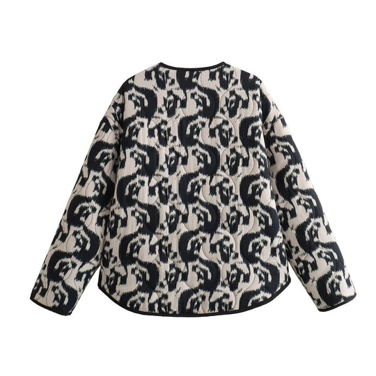 Damen gesteppte Freizeitjacke mit einzigartigem Tiermuster und praktischen Taschen EB