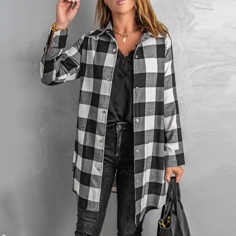 Damen Karierte Overshirtjacke aus weichem Stoff EB