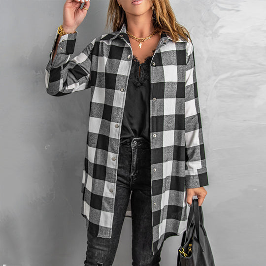 Damen Karierte Overshirtjacke aus weichem Stoff EB