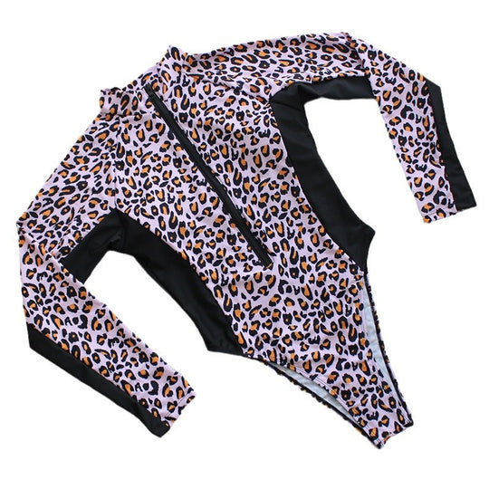 Damen Einteiler Badeanzug mit modernem Leopardenmuster und tiefem V-Ausschnitt EB