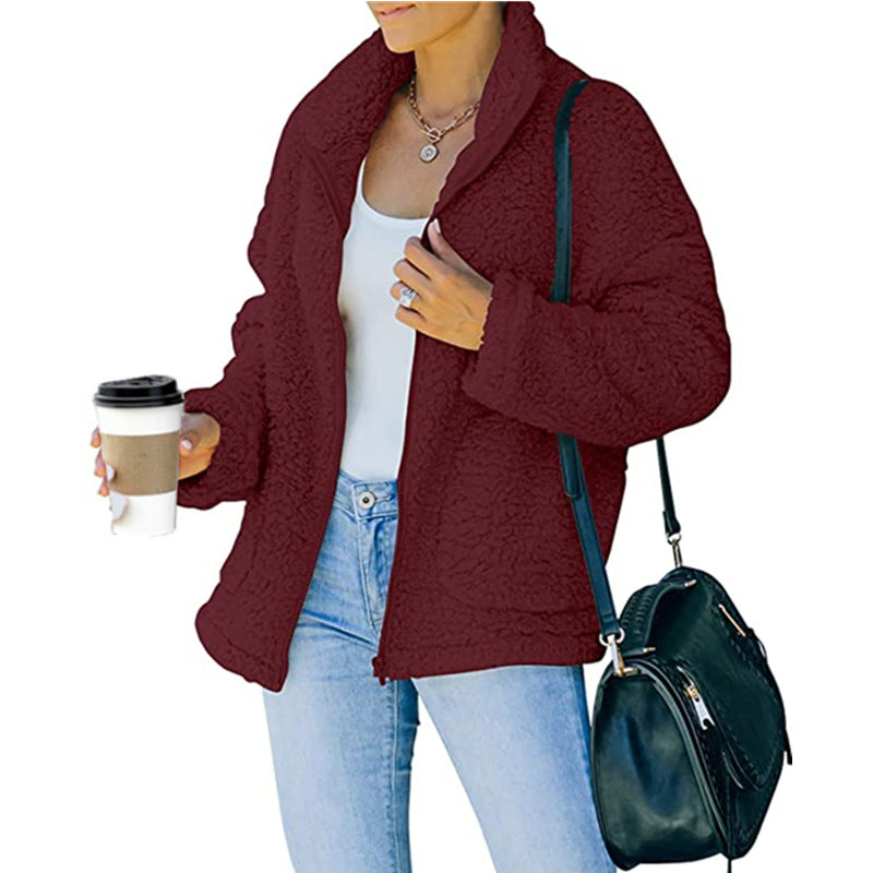 Damen kuschelige Fleecejacke mit Oversized-Schnitt und tiefem Kragen EB