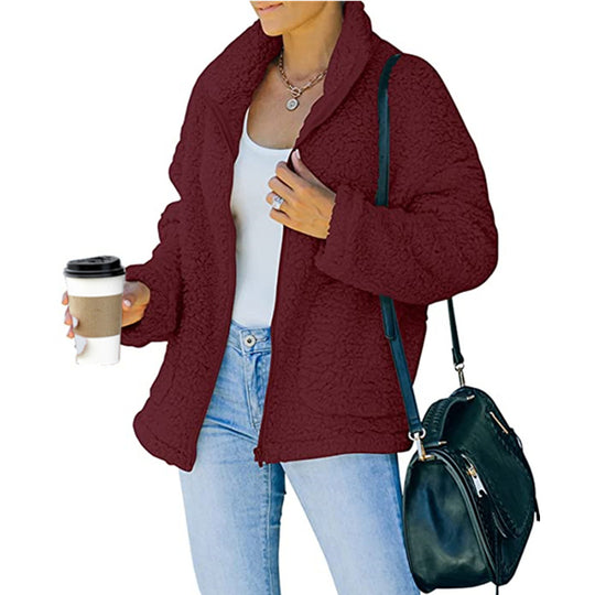 Damen kuschelige Fleecejacke mit Oversized-Schnitt und tiefem Kragen EB
