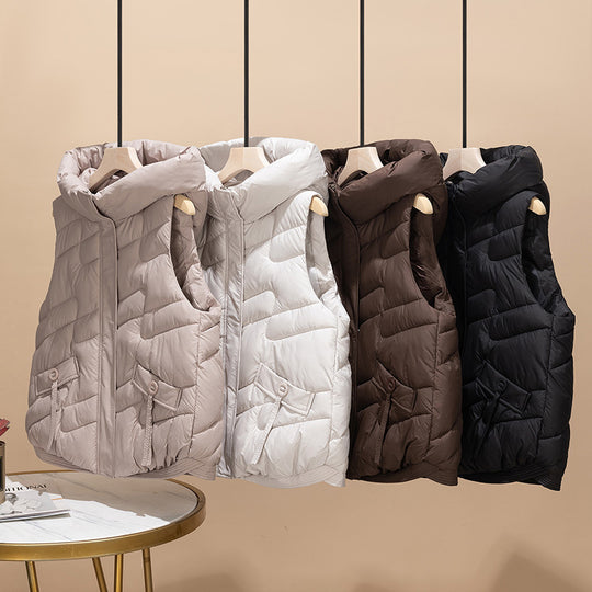 Damen Modische Steppweste mit Kapuze und eleganten Strickärmel EB