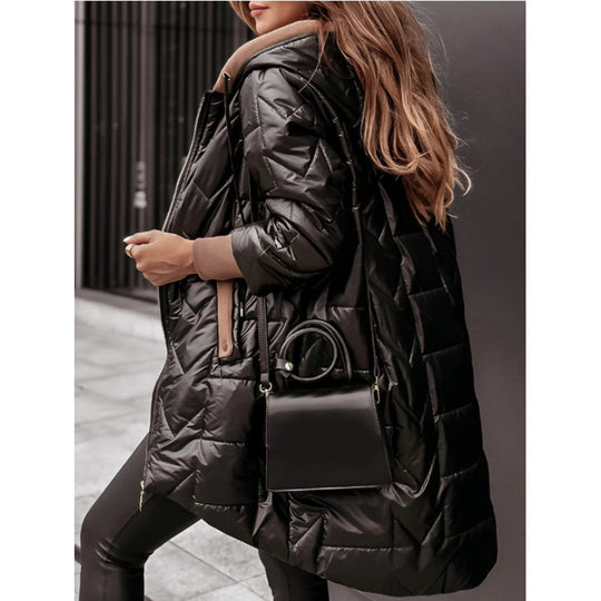 Damen Lässige Steppjacke mit Kapuze und großen Taschen EB