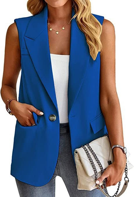 Damen ärmellose Blazerjacke mit Taillenakzenten und praktischen Taschen EB