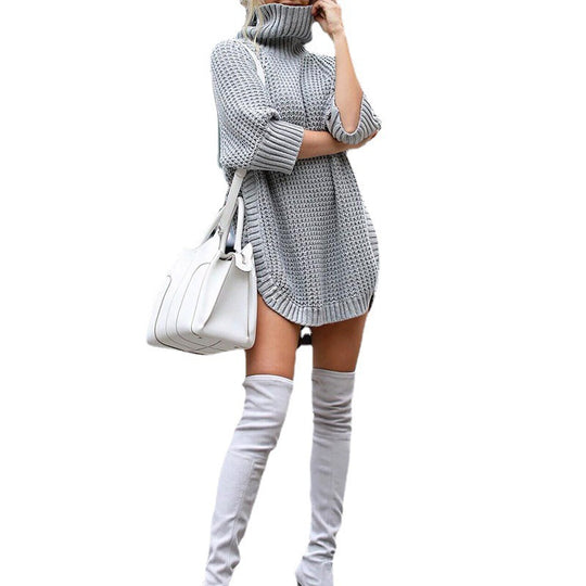 Damen Strickkleid mit hohem Kragen und modischem Oversized-Schnitt EB