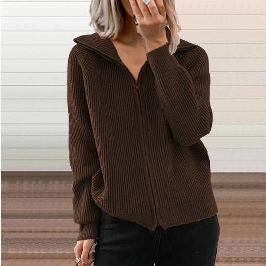 Damen Gerippte Kapuzen-Strickjacke mit Reißverschluss und Eingrifftaschen EB
