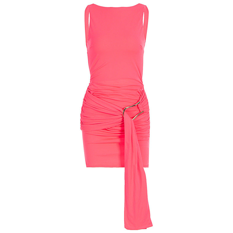 Damen figurbetontes Mini-Kleid mit eleganten Drapierungen und raffiniertem Bund EB