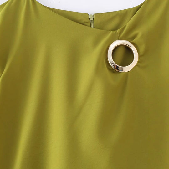 Damen elegantes Jersey-Kleid mit Detailrüsche und edlem Schmuckelement EB