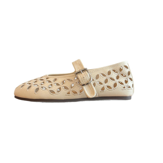 Damen Ballerinas mit dekorativem Lochmuster und bequemer Schnalle EB