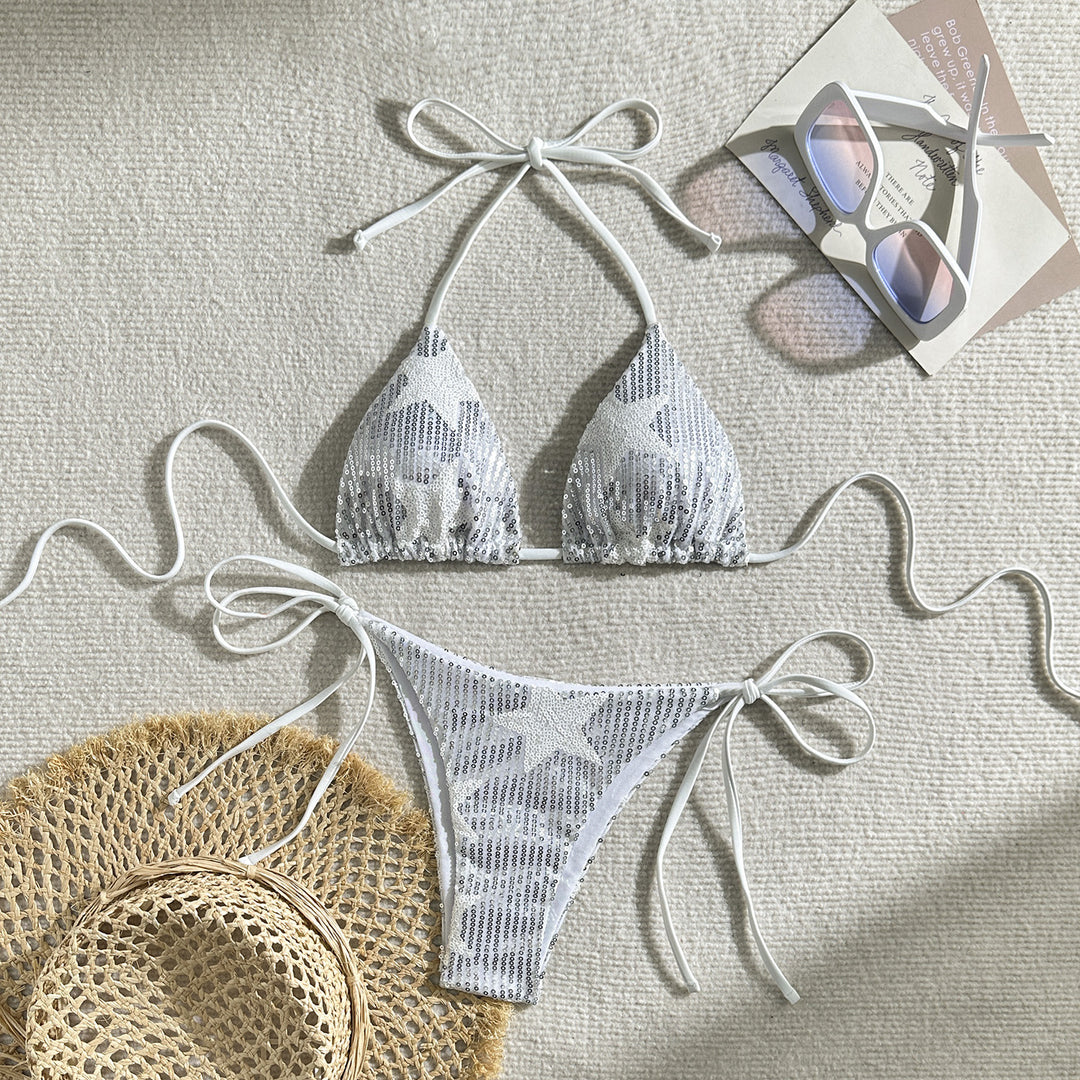 Damen Glänzender Sequin-Bikini mit verstellbaren Trägern EB