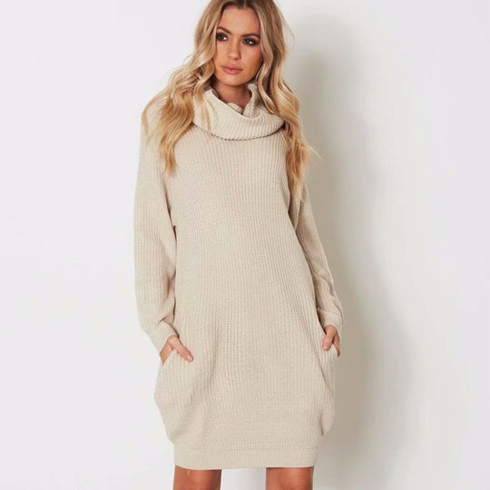 Damen Strickkleid mit weitem Kragen EB