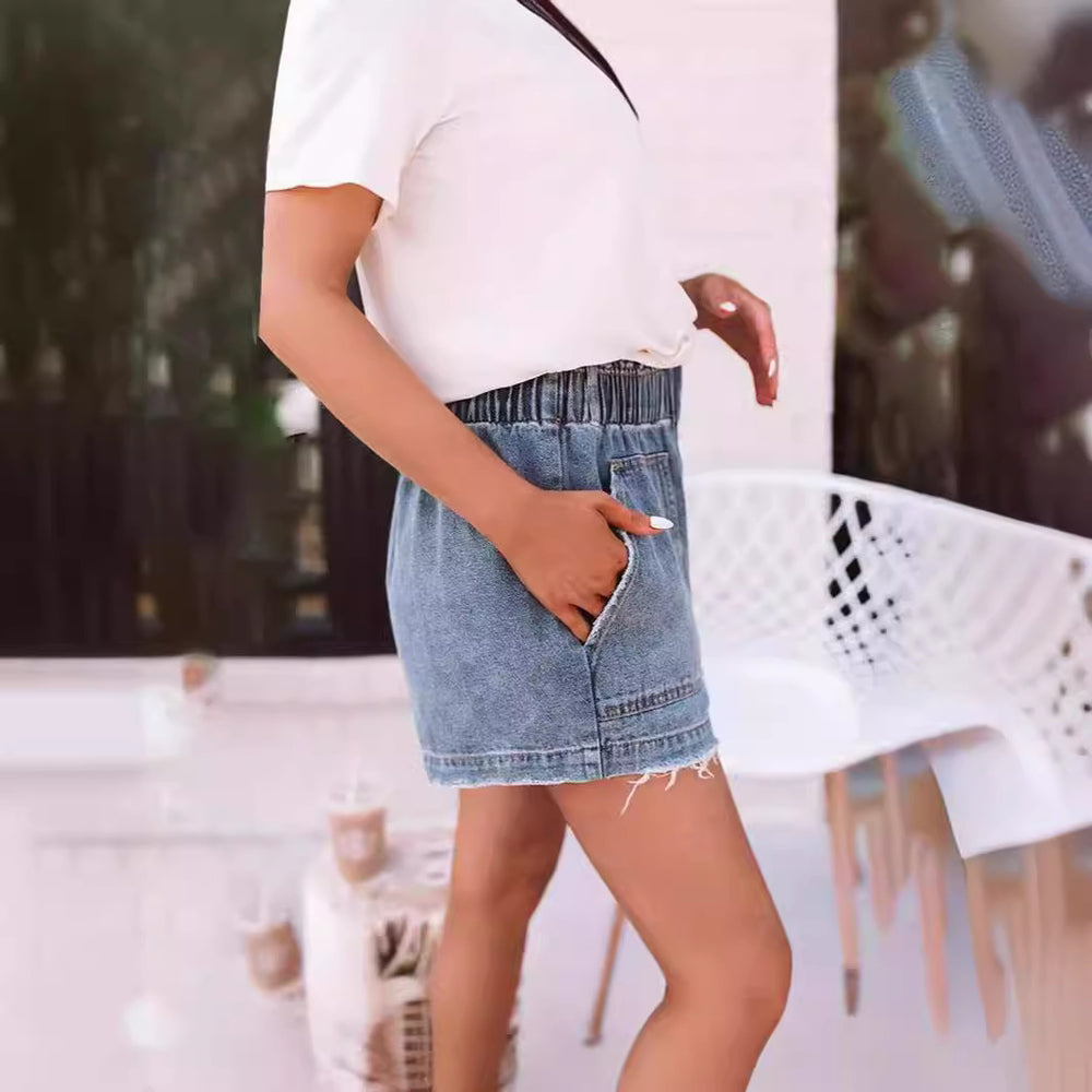 Damen Denim-Shorts mit elastischem Bund EB