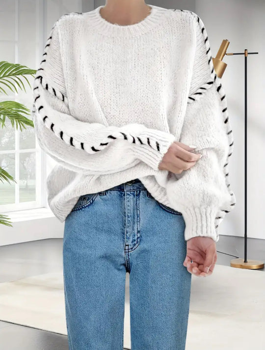 Damen Großer Strickpullover mit dekorativem Saum EB